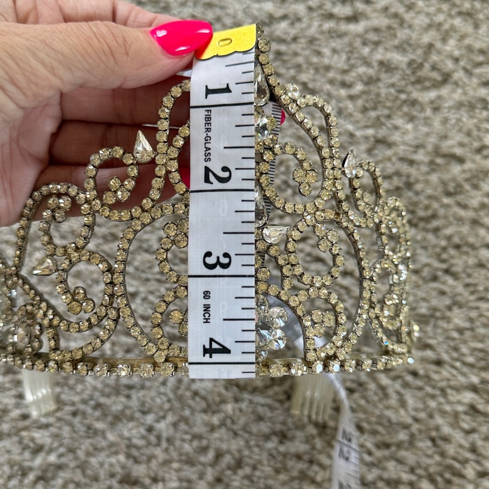 Vintage Rhinestone Tiara Silver Bridal Crown Pageant Prom Costume - Picture 7 of 9